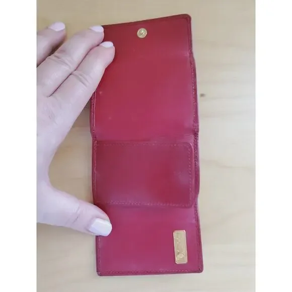 Gucci Vintage Red Leather Tri-fold Mini Wallet c/c Holder 3''x2'' Italy - Picture 6 of 7